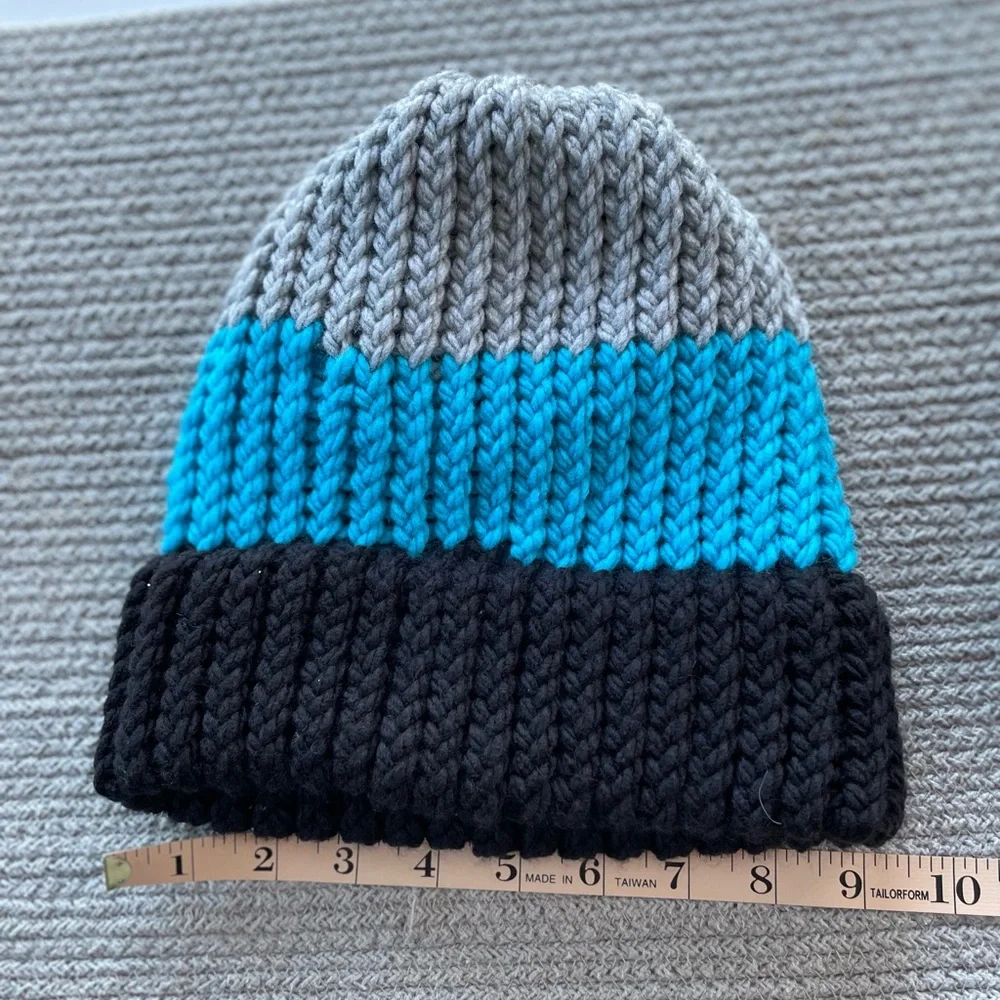 Set/2 Handknit Beanie Winter Hats Gray Turquoise Black Fisherman Aesthetic